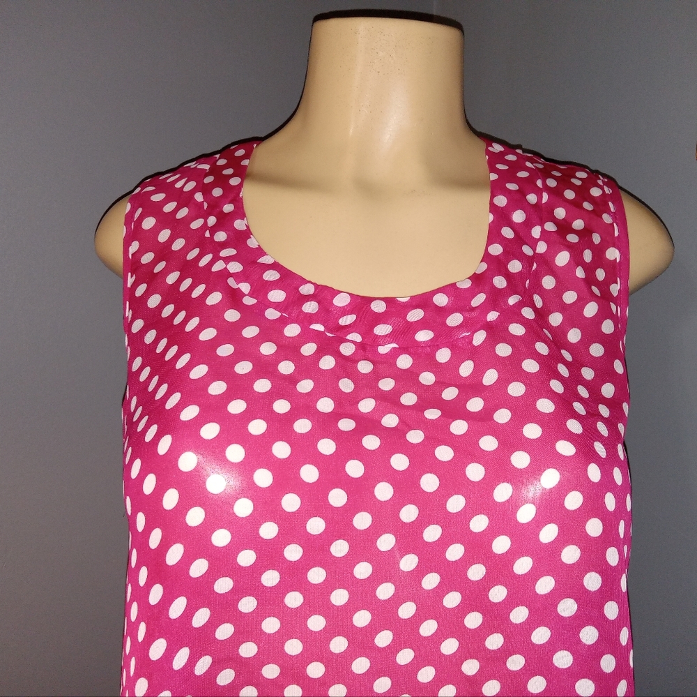 AMERICAN CITY WEAR PINK SLEEVELESS TOP W/ WHITE POLKA DOTS (NWT) SZ L - Picture 2 of 6